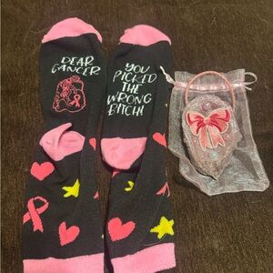 Breast Cancer Awareness Socks & Homemade Decorated Oyster Shell Ornament